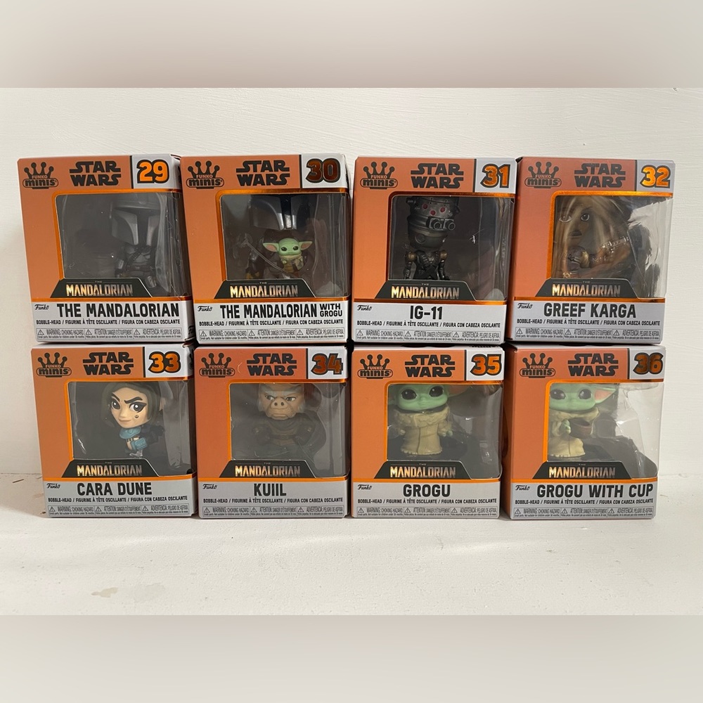 Star Wars Mandalorian Funko Pop Mini Bobble Head Complete Set #29-36 Brand New